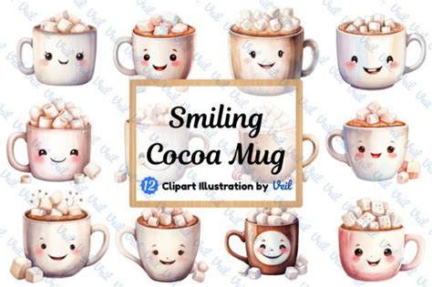 Smiling Hot Cocoa Mug Clipart Watercolor Graphic By Veil Creative Fabrica