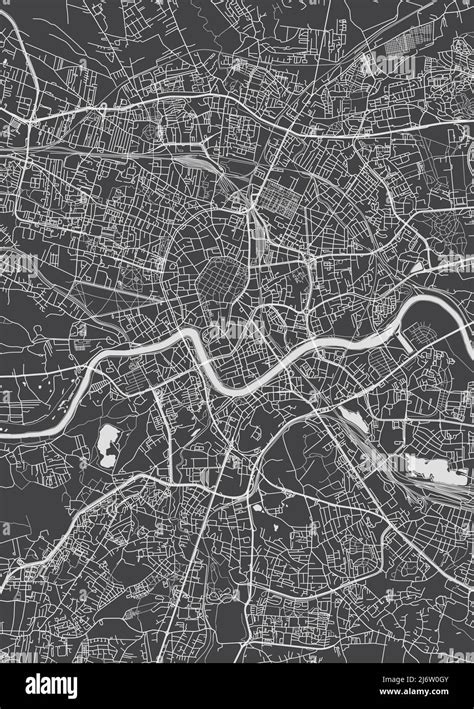 Mapa de la ciudad de Cracovia plano detallado monocromo ilustración