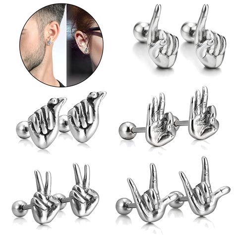 Pcs Stainless Steel K Pop Heart Love Hand Sign Gesture Stud Earrings