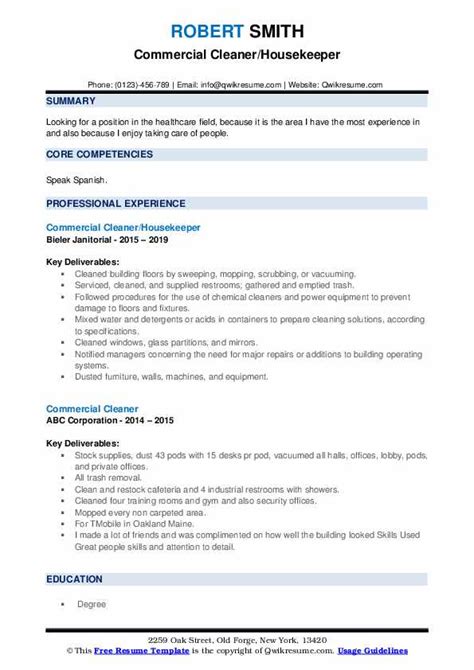 10 Commercial Cleaner Resume Samples And Templates For 2025