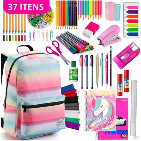 Kit Material Escolar Menina Completo Mochila Feminina Escolar Material