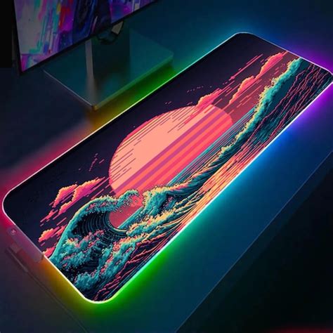 The Great Wave RGB XXL Mousepad Retro Cyber Punk Vaporwave Etsy