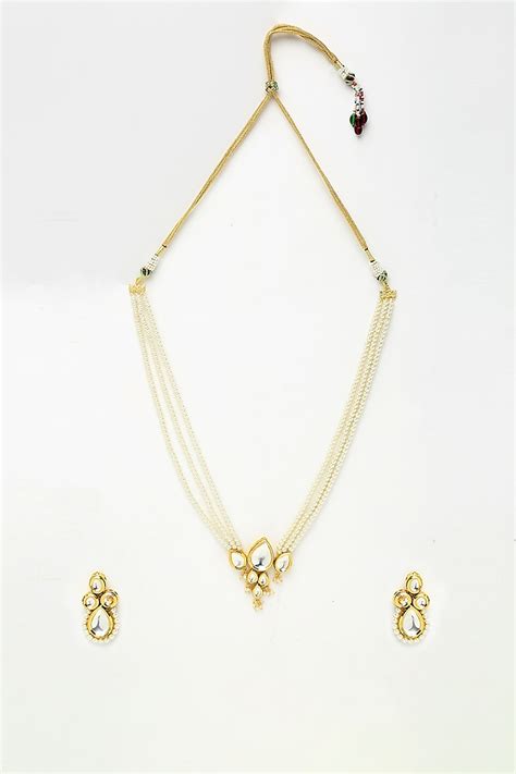 Gold Finish Kundan Polki And Pearl Long Necklace Set Design By Ruby Raang