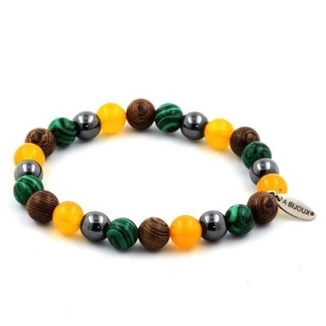 Pierres et Minéraux Bracelet Perles Hématite Malachite Agate jaune