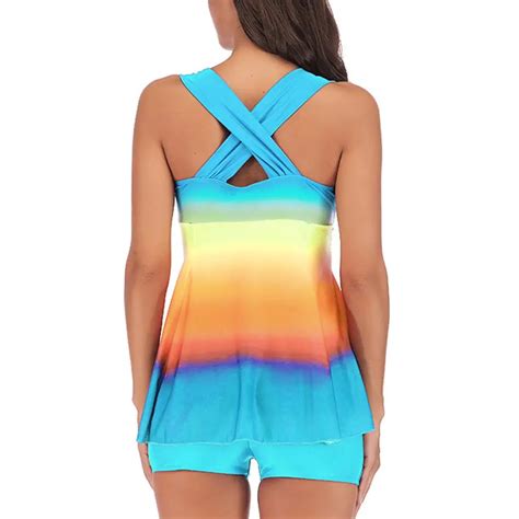 Mulheres Gradiente Plus Size Duas Peças Tankini Swimjupmsuit Swimsuit