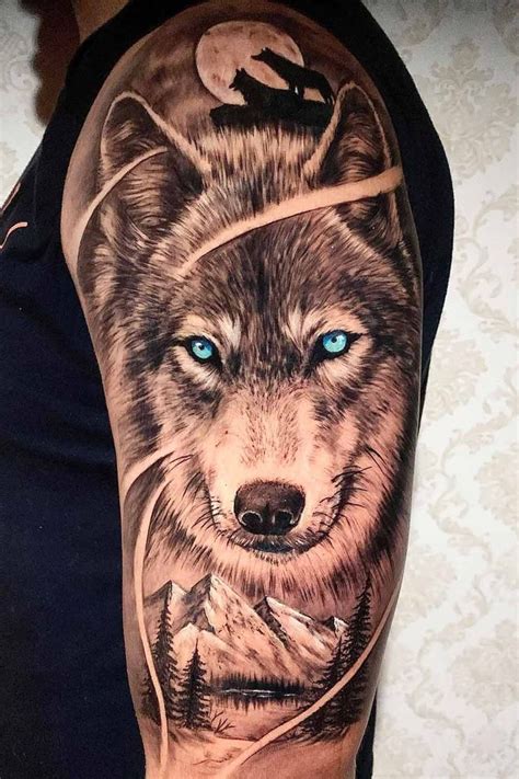 Tatuagem De Lobo Do Olho Azul E Lua Tatoeage Wolf Tatoeage