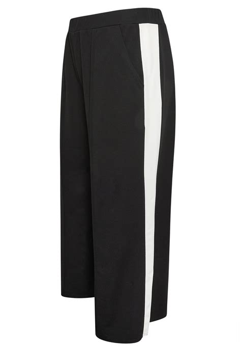 Yours Plus Size Black Side Stripe Wide Leg Trousers Yours Clothing