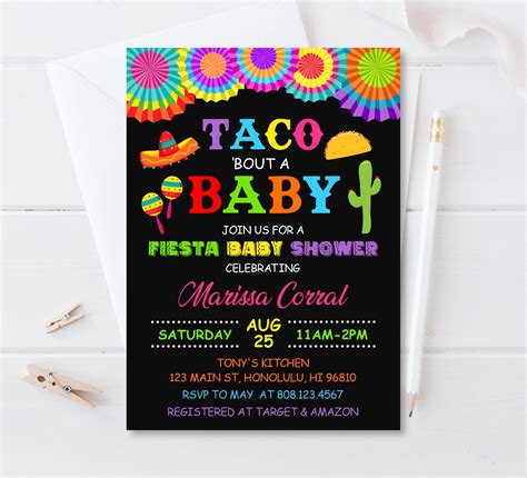 Taco Bout A Baby Invitation Cactus Mexican Theme Fiesta Baby Shower