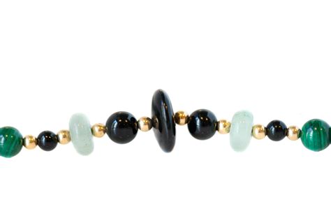 S Malachite Jade And Onyx Bead Karat Gold Necklace For Sale At