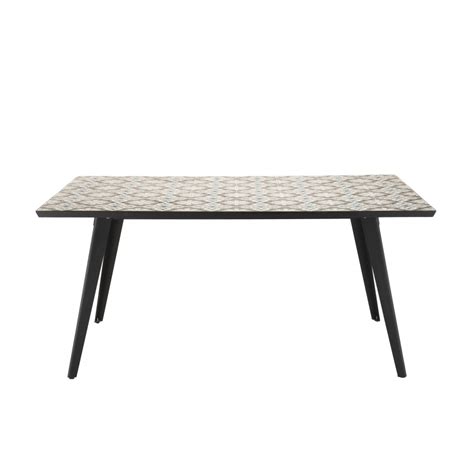 Table Rectangulaire 162x102cm Plateau Carreaux De Ciment Pieds Noir