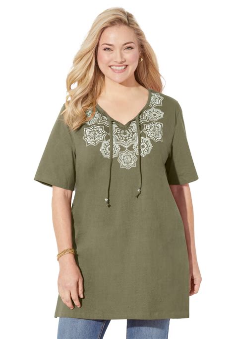 Catherines Womens Plus Size Easy Fit Peasant Tee 1x Olive Green