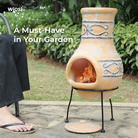 Wiosi Small Chiminea Outdoor Fireplace Wood Burning Clay Chiminea