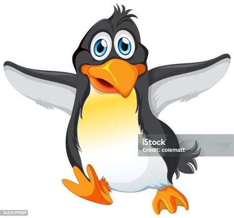 Karakter Kartun Penguin Lucu Dengan Latar Belakang Putih Ilustrasi Stok