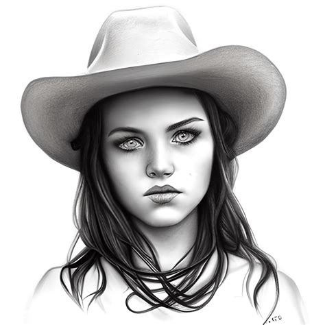 Cowgirl With Blue Eyes Pencil Drawing · Creative Fabrica