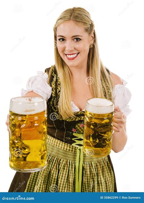 Happy Blond Serving Beer During Oktoberfest Stock Image Image Of