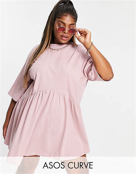 Asos Design Curve Oversized Mini Smock Dress With Dropped Waist In Rose