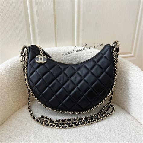 Chanel 23P Crescent Moon Hobo Bag In Black Lambskin And LGHW Luxury