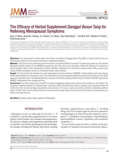 PDF The Efficacy Of Herbal Supplement Danggui Buxue Tang For