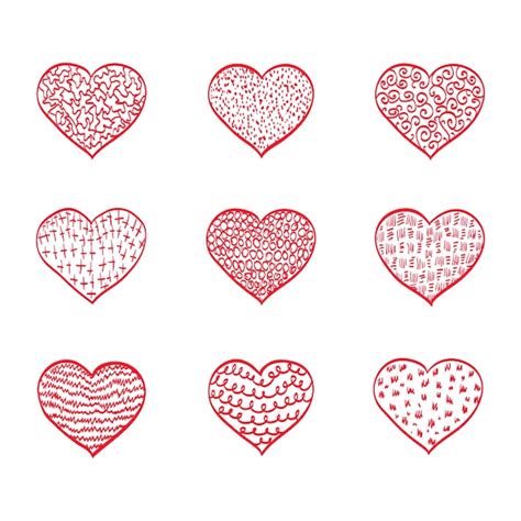 Conjunto De Corazones Vectoriales Dibujado A Mano Vector Premium