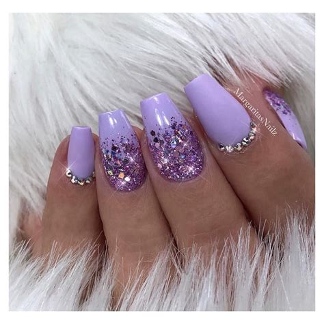 Purple Nails Lavender Glitter Ombré Matte Coffin Nails Spring Nail Art Design Natural Nail