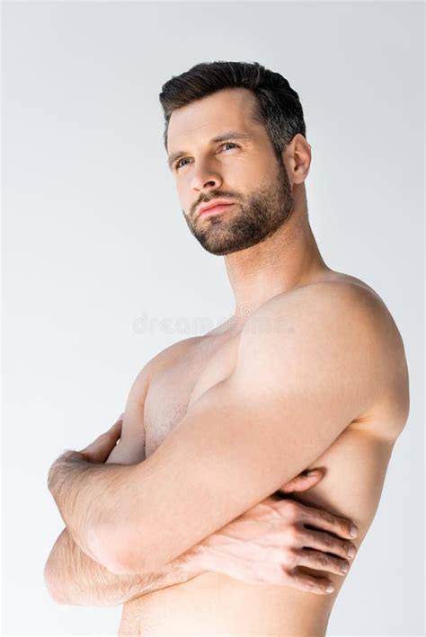 Handsome And Shirtless Man With Crossed Arms Stock Image Image Of