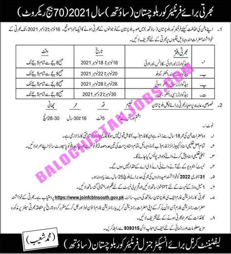 Frontier Corps Fc South Balochistan Jobs 2021 Balochistan Jobs Alert