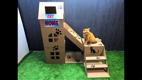 How To Make A House For A Cat Out Of Cardboard Youtube