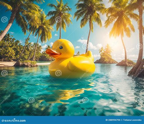 Giant Yellow Rubber Duck Taking A Bubble Bath Vector Illustration