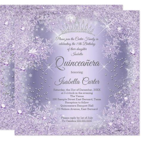 Quinceanera Purple Lilac Snowflake Winter Party Invitation Zazzle