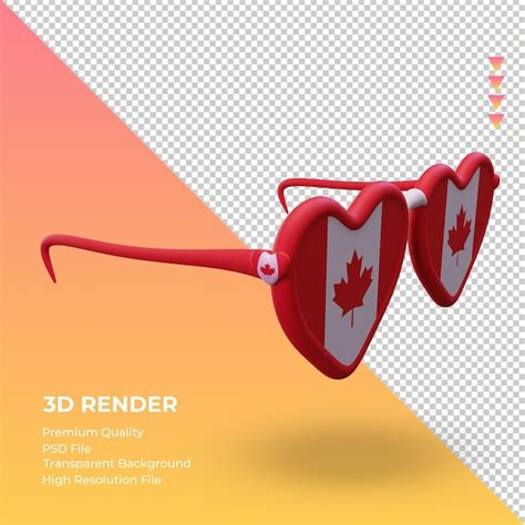 Premium PSD 3d Sunglasses Love Canada Flag Rendering Left View