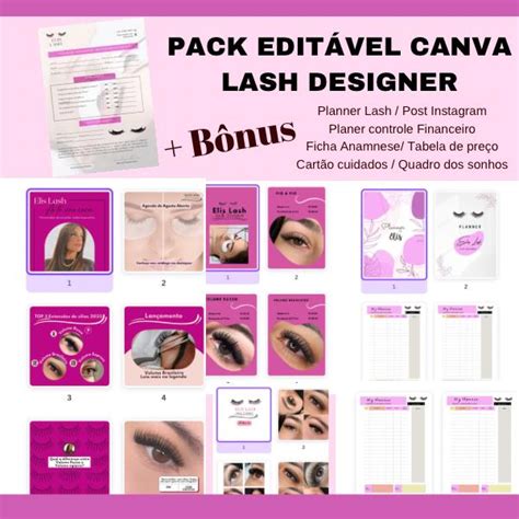 Pack completo editável para Lash Designer Arte Carioca Elis Master