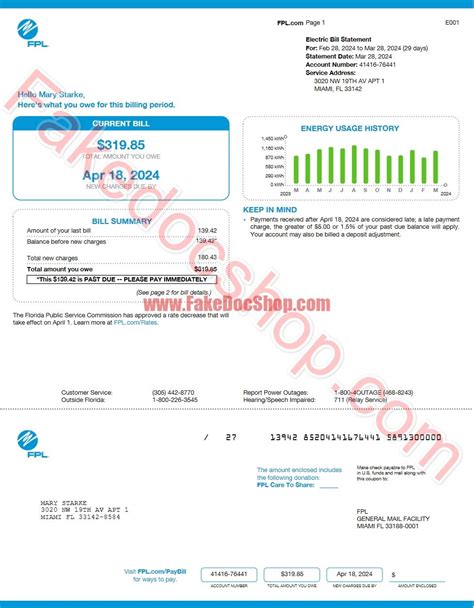 Florida Fpl Energy Utility Bill Template V Fakedocshop