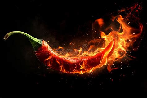 A Flaming Hot Red Chilli Pepper On Fire Burning Hot Spicy Chilli Food