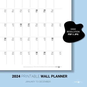 Calendar Printable Wall Planner Large Calendar Minimalist