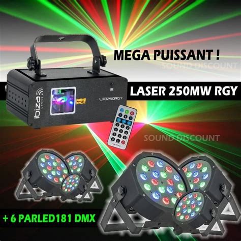 JEUX DE LUMIERE PUISSANT LASER LZR250RGY 6 Projecteurs PARLED181 DMX