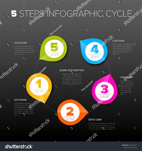 Five Color Circle Pointers Cycle Steps Stock Vector Royalty Free