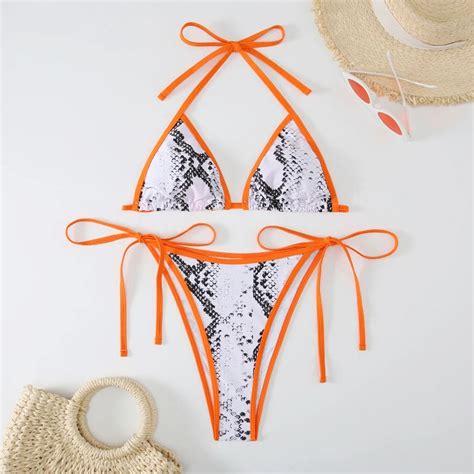 Womens Lace Up Snake Print Bikini Set Swimwear On Luulla