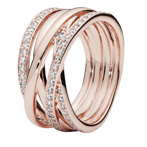 Pandora Funkelnde Und Polierte Linien Ring 14k Rose Gold Plated Unique