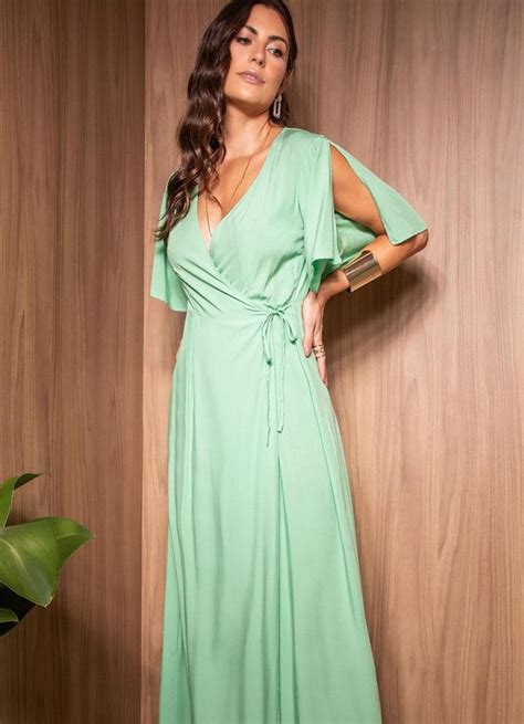 Vestido Verde Claro Em Viscose Plana Quintess