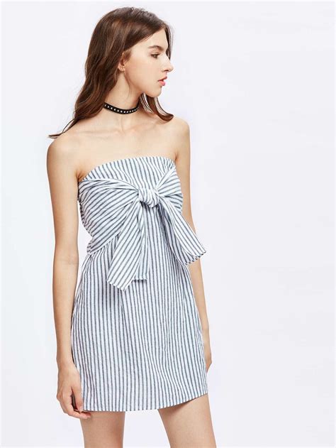 Bardot Vertical Striped Knot Front Dress Shein Sheinside