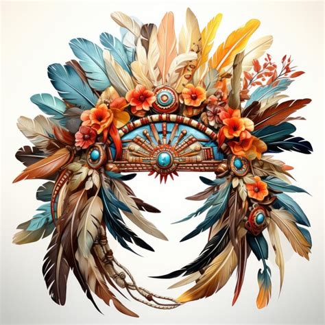 Premium Photo Watercolor Native American Tribal Feather Crown Clipart