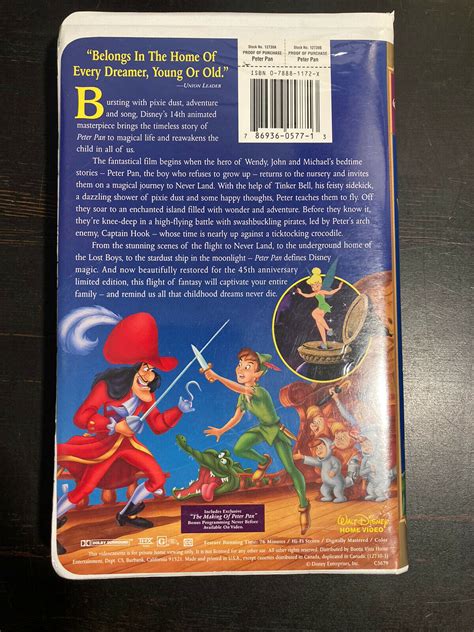 Mavin Walt Disney Vhs Peter Pan Special Edition Animation Tinkerbell