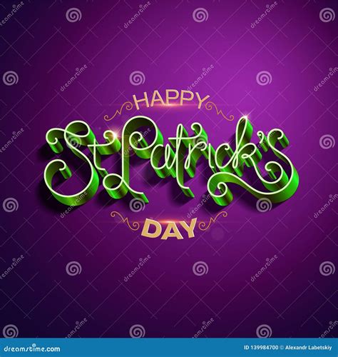 Happy Saint Patricks Day Greeting Poster With 3d Metallic Lettering Text Vector Illustration