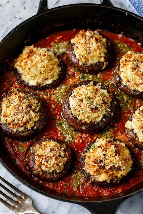 Baked Cheese Pesto Stuffed Mushrooms Recipe How To Bake Stuffed