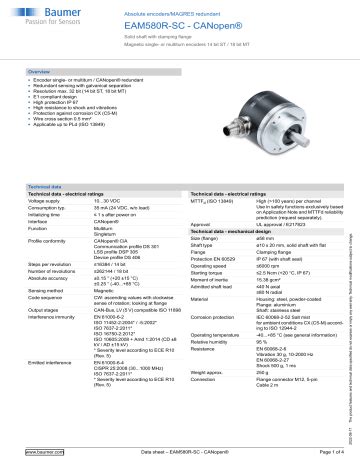 Baumer Eam R Sc Canopen Absolute Encoder Data Sheet Manualzz