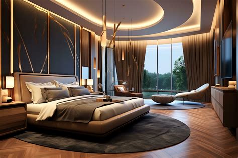 Modern bedroom interior design in apartment or house with furniture ...