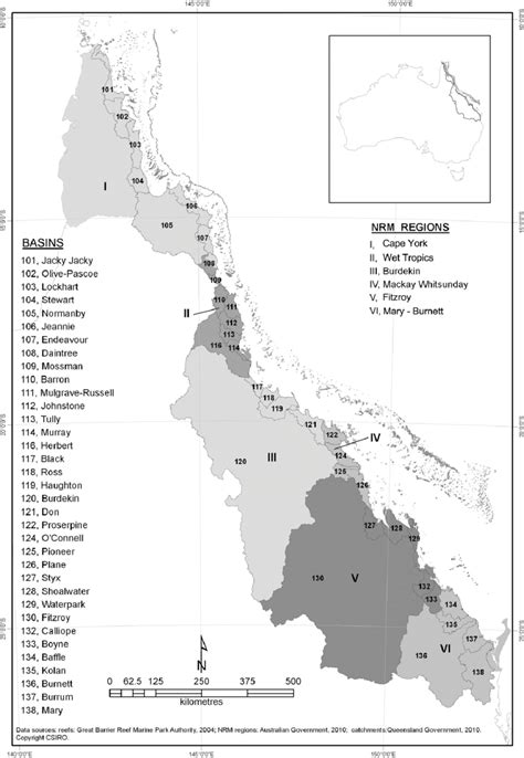 The Great Barrier Reef Catchment With The 35 Individual Basins And Six Download Scientific