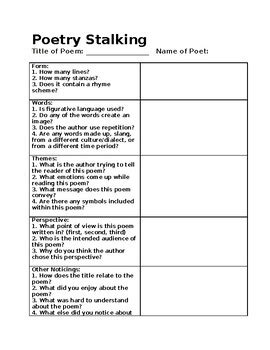 Poetry Analysis Worksheet : Poetry Reading and Analysis Worksheet: The ...