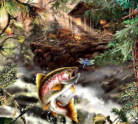 Mountain Hideaway Art Fish Bonito Illustration Artwork Mountain