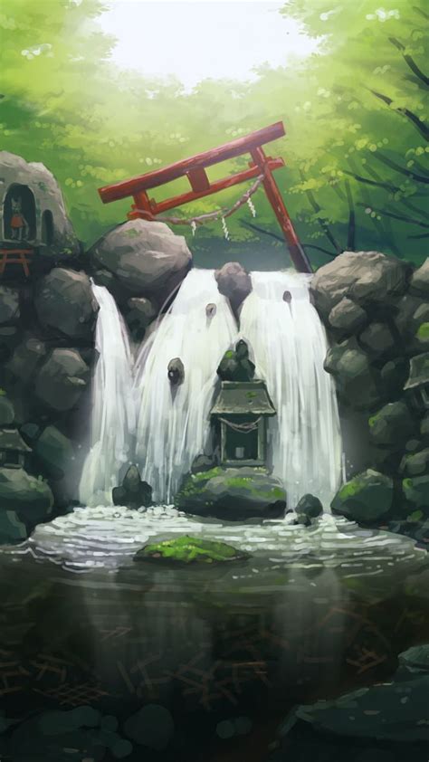 Original Anime Artwork Water Current Waterfall Art Beautiful